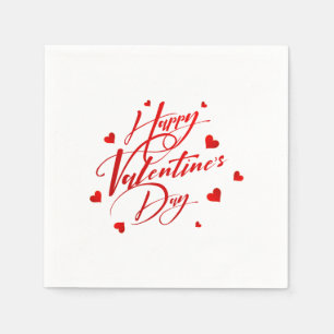 Serviette En Papier Joyeuse Saint-Valentin Typographie Rouge et Cœurs