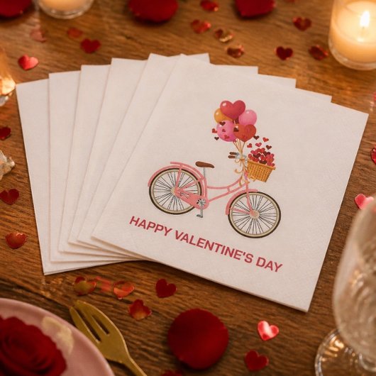 Serviette En Papier Joyeuse Saint-Valentin | Vélo et Ballons