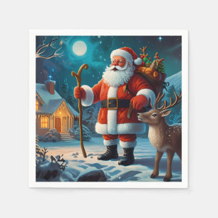 Serviette En Papier Joyeuse scène de Noël hivernal