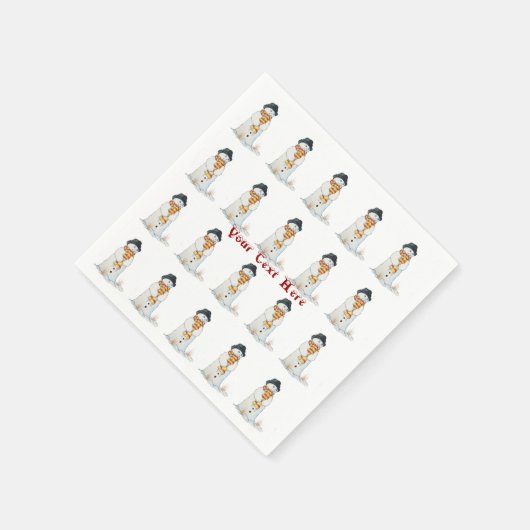 Serviette En Papier joyeuse scène des neiges souriantes à noël (Coin)