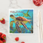 Serviette En Papier Joyeuse tortue marine d'anniversaire (En situation)