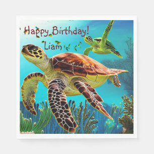 Serviette En Papier Joyeuse tortue marine d'anniversaire