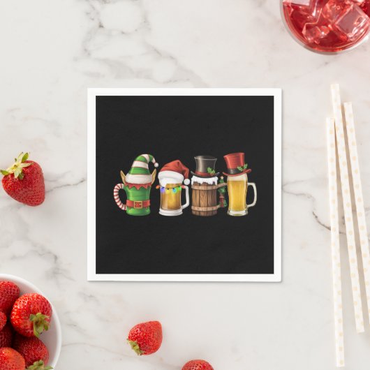 Serviette En Papier Joyeuses bières de Noël Boire Père Noël Beer Lover (En situation)