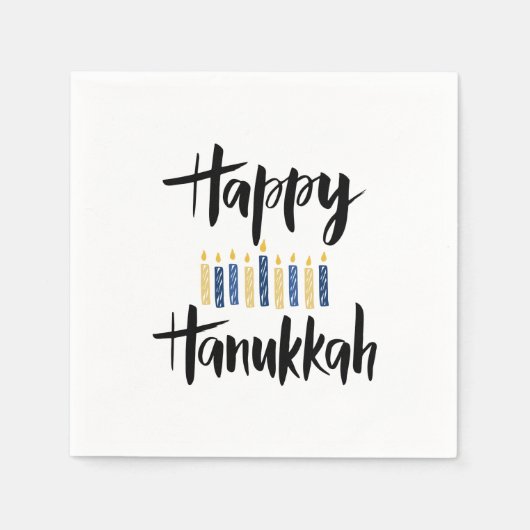 Serviette En Papier Joyeuses bougies bleu jaune Hanoukka (Devant)