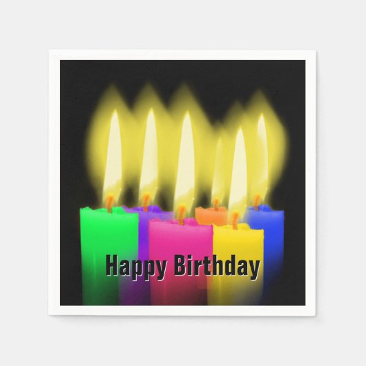 Serviette En Papier Joyeuses bougies d'anniversaire sur noir (Devant)