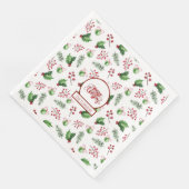 Serviette En Papier Joyeuses boules de Noël Holly Berries Pine Monogra (Coin)