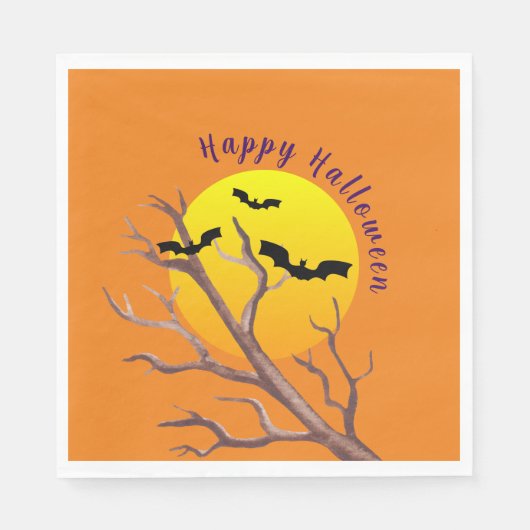 Serviette En Papier Joyeuses chauves-souris d'Halloween et serviettes  (Devant)