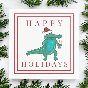Serviette En Papier Joyeuses Fêtes Alligator Santa Vin