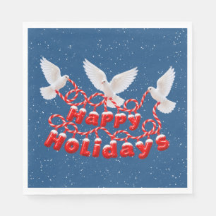 Serviette En Papier Joyeuses Fêtes avec Colombes Blanches et Flocons d