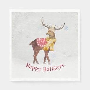 Serviette En Papier Joyeuses Fêtes Cerf Dans La Neige