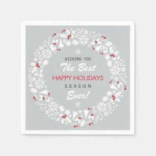 Serviette En Papier Joyeuses Fêtes De Noël Blanches Et Grises
