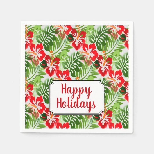 Serviette En Papier Joyeuses fêtes Hawaiiennes Fleurs Motif Noël (Devant)