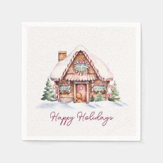 Serviette En Papier Joyeuses Fêtes Maison en pain d'épices (Devant)