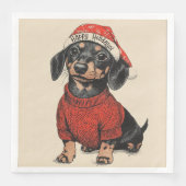 Serviette En Papier Joyeuses fêtes, mignon Dachshund de Noël (Devant)