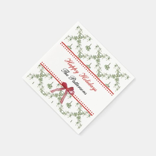 Serviette En Papier Joyeuses fêtes Mistletoe Red Bow Custom Christmas (Coin)