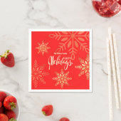 Serviette En Papier Joyeuses fêtes Noël or flocons rouges (En situation)