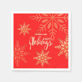 Serviette En Papier Joyeuses fêtes Noël or flocons rouges (Devant)
