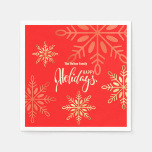 Serviette En Papier Joyeuses fêtes Noël or flocons rouges