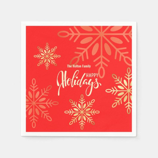 Serviette En Papier Joyeuses fêtes Noël or flocons rouges (Devant)