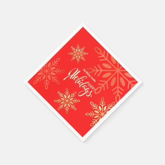 Serviette En Papier Joyeuses fêtes Noël or flocons rouges (Coin)