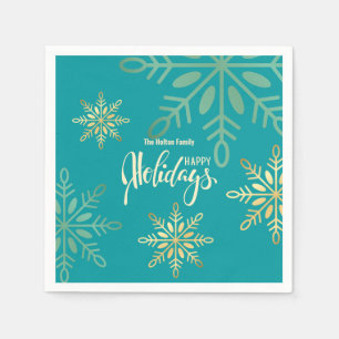Serviette En Papier Joyeuses fêtes Noël or flocons verts