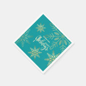 Serviette En Papier Joyeuses fêtes Noël or flocons verts (Coin)