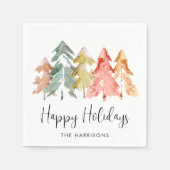 Serviette En Papier Joyeuses fêtes Pine Trees Aquarelle Noël (Devant)