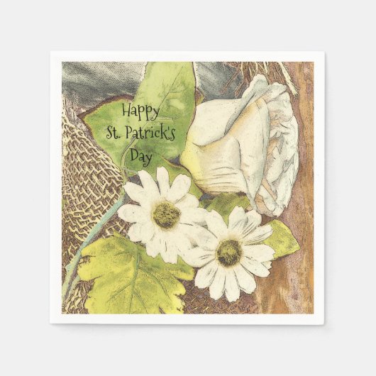 Serviette En Papier Joyeuses fleurs blanches de la Saint Patrick (Devant)