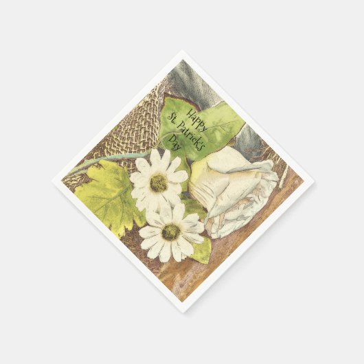 Serviette En Papier Joyeuses fleurs blanches de la Saint Patrick (Coin)