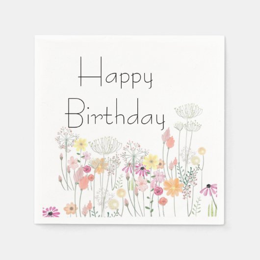 Serviette En Papier Joyeuses fleurs d'anniversaire (Devant)