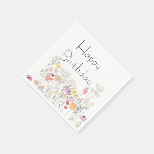 Serviette En Papier Joyeuses fleurs d'anniversaire (Coin)