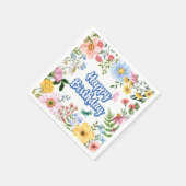 Serviette En Papier Joyeuses fleurs d'aquarelle d'anniversaire (Coin)