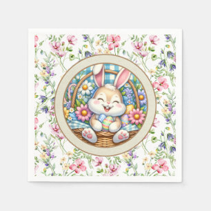 Serviette En Papier Joyeuses Pâques avec un lapin mignon, des œufs et