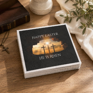 Serviette En Papier Joyeuses Pâques Il est ressuscité Trois croix Jour