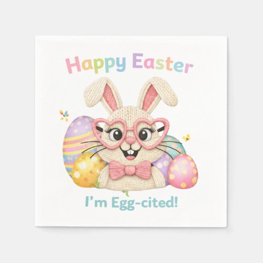 Serviette En Papier Joyeuses Pâques, je suis excité comme un œuf Lapin (Devant)