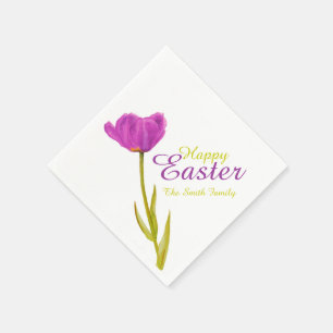 Serviette En Papier Joyeuses Pâques tulipe violet printemps nom servie