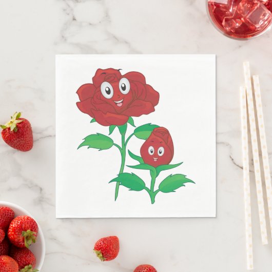 Serviette En Papier Joyeuses roses rouges (En situation)
