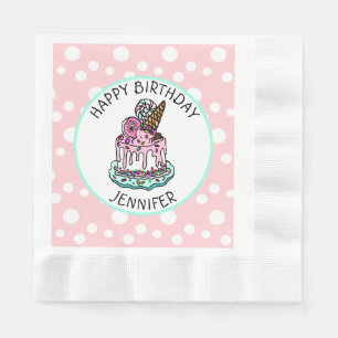 Serviette En Papier Joyeuses serviettes d'anniversaire rose et vert me