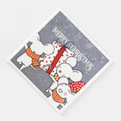 Serviette En Papier Joyeuses souris blanches fêtant Noël (Coin)