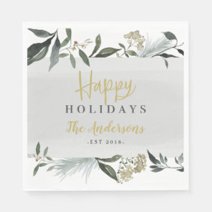 Serviette En Papier Joyeuses vacances aquarelle feuillage Noël