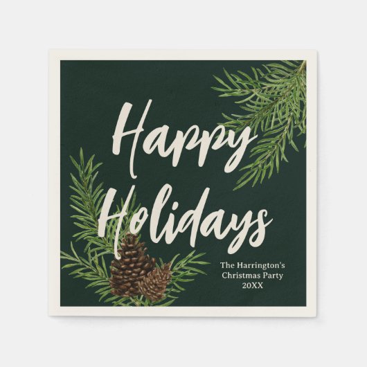 Serviette En Papier Joyeuses Vacances Aquarelle Pine d'hiver personnal (Devant)