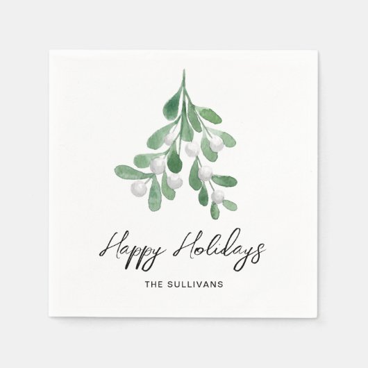 Serviette En Papier Joyeuses vacances Aquarelle Verdure (Devant)