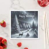 Serviette En Papier Joyeuses Vacances Cerfs En Forêt D'Hiver (En situation)