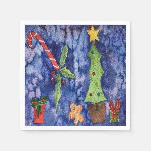 Serviette En Papier Joyeuses vacances Classique Noël Icônes Aquarelle (Devant)