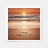 Serviette En Papier Joyeuses Vacances Dans Le Sable De Plage (Devant)