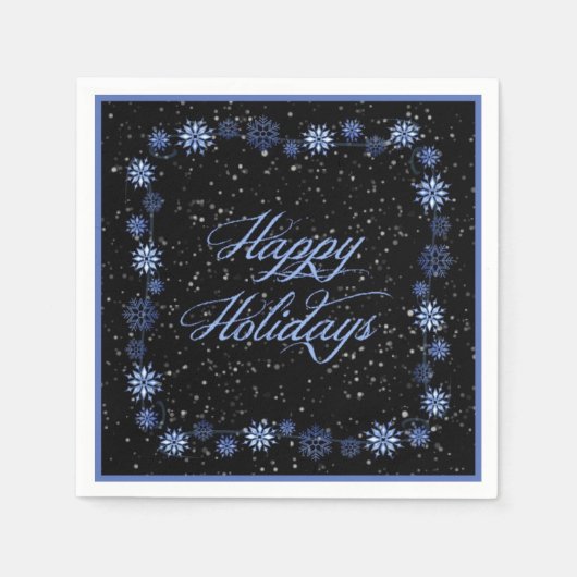 Serviette En Papier Joyeuses Vacances Neige Bleu Naples de Noël (Devant)