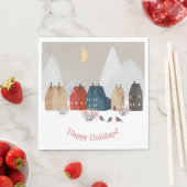 Serviette En Papier Joyeuses vacances Pays Village Primitif Hiver (En situation)