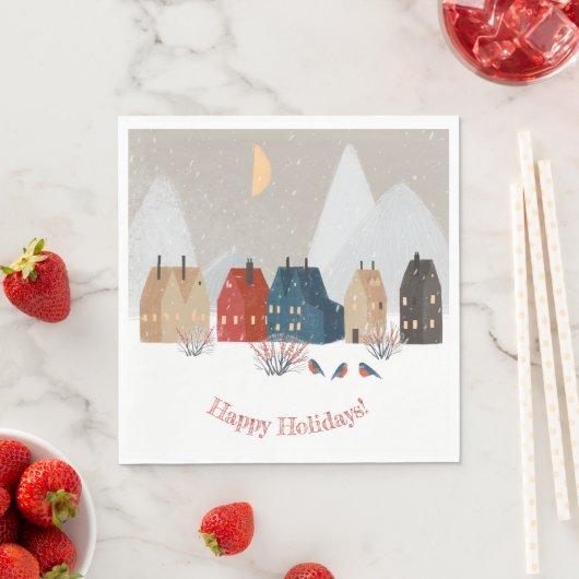 Serviette En Papier Joyeuses vacances Pays Village Primitif Hiver (En situation)