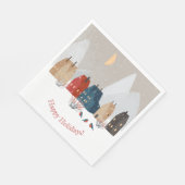Serviette En Papier Joyeuses vacances Pays Village Primitif Hiver (Coin)
