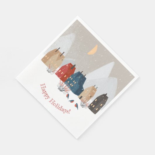 Serviette En Papier Joyeuses vacances Pays Village Primitif Hiver (Coin)